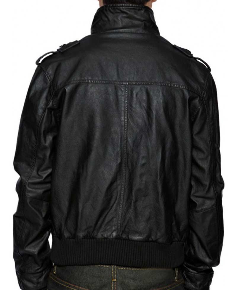 Men's Stand Collar Black Designer Bomber Jacket
